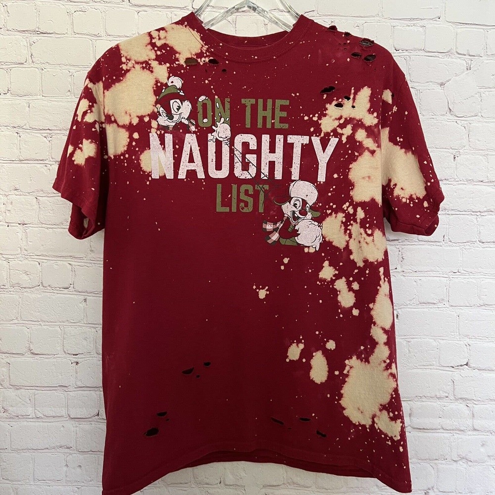 Chip Dale On The Naughty List Christmas Unisex Bleached Distressed T-Shirt - L